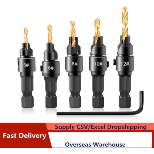 5pcs Countersink Drill Woodworking Drill Bit Set Drilling Pilot Holes For Screw Sizes #5 #6 #8 #10 #12