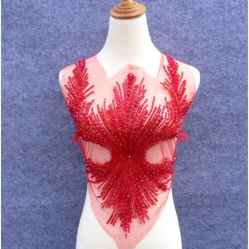 Red/black Super High-grade imitation large Rhinestone patches handmade embroidery wedding dress accessories 3 pieces/set 55X45cm