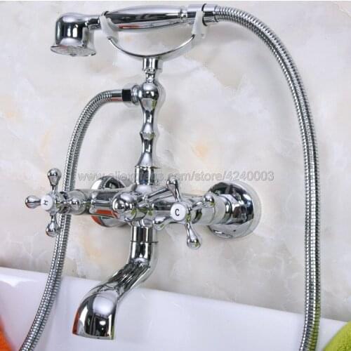 Wall Mounted Chrome Bathtub Faucet Double Handle Brass Mixer Tap Bath & Shower Faucets Kna185