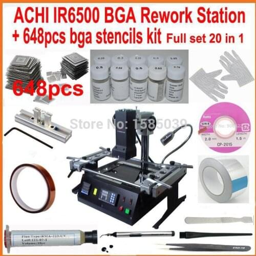 Newest Dark infrared BGA rework station ACHI IR6500 + most completely 648pcs bga stencils 21 in 1 bga reballing kit