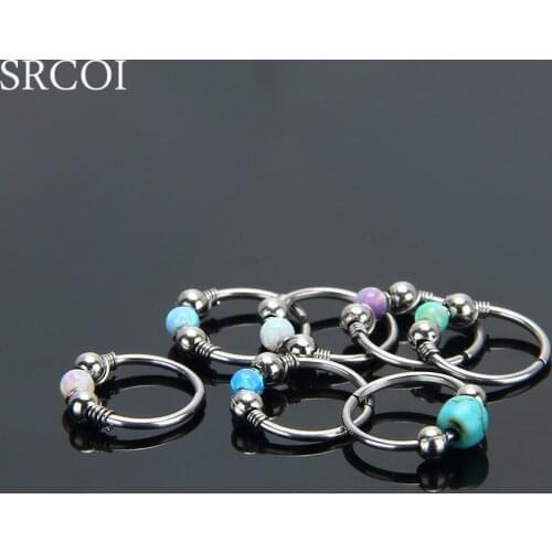 Fire Opal Hoops Helix Piercing Ear Cartilage Surgical Steel Septum Clickers Nose Ring Nipple Lip Tragus Daith Migraine Piercing