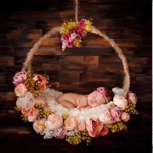 Newborn Baby Photography Vine Flower Basket Bed Props Infant Toddler Photo Shoot Studio Posing Wooden Outdoors Basket bebe foto