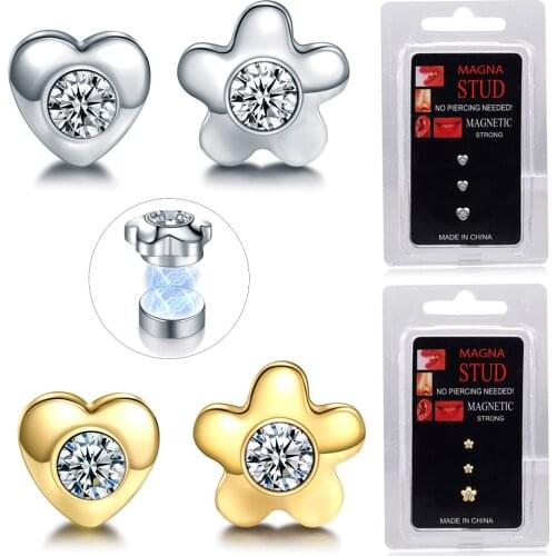 1PC Fake Piercings Non Pierced Magnetic Stud Earrings Crystal Gem Labret Nose Piercing Magnet Earring Body Jewelry For Women Men