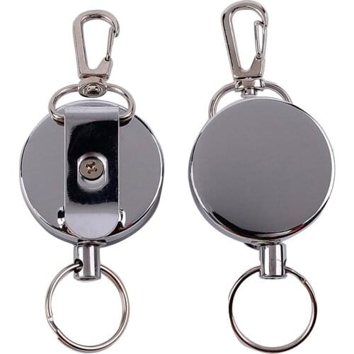 60cm Outdoor EDC Tool Resilience Tactical Retractable Wire Rope Anti-lost Key chain Fishing Zinger Retracting Ring Finder Holder