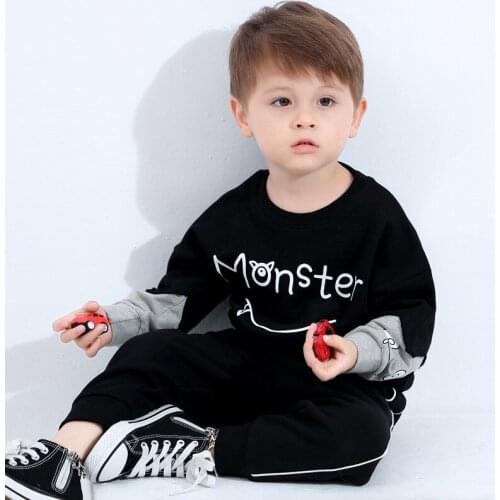 Spring and Autumn Baby Boys Black Long-sleeved Round Neck Hedging Top Kids Cartoon All-match Jacket Childrens Cute Outing Coat