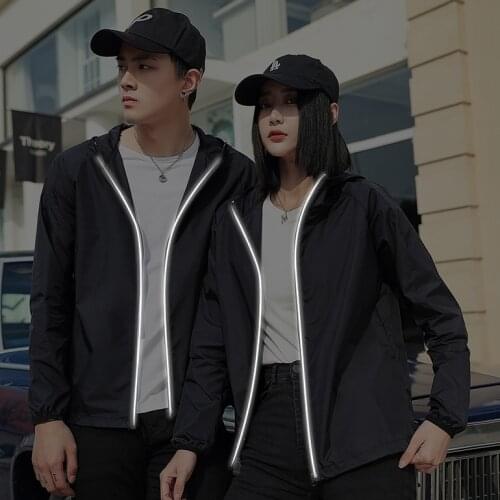 Men Women Windproof Jacket Quick Dry Windbreaker Coat Reflective Zipper Hoodies Couple Fashin Solid Summer Mens Jackets