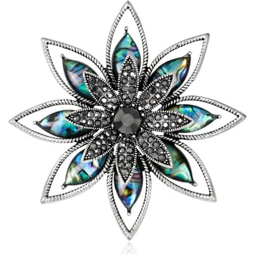 Vintage Abalone Shell Flower Brooches for Women Wedding Crystal Rhinestone Bouquet Bijoux Pins Clothing Jewelry AH088