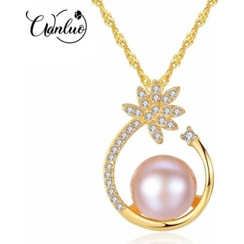 WANLUO 925 Sterling Silver CZ Flower Necklace,Fine Pearl Pendant Jewelry Women Bohemia 18K Gold Color Chain For Love, Girl Gift