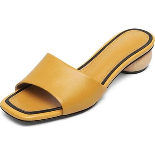 Genuine leather low strange Heels women slippers open toe summer casual beach Shoes Woman ladies shoes