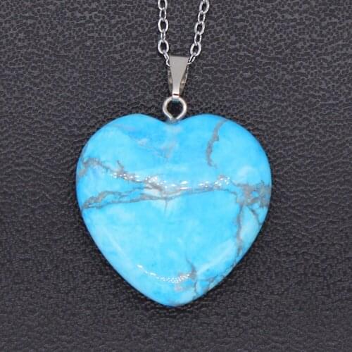 100-Unique 1 Pcs Silver Plated Love Heart Pendant Blue Turquoises Stone Necklace Trendy Jewelry