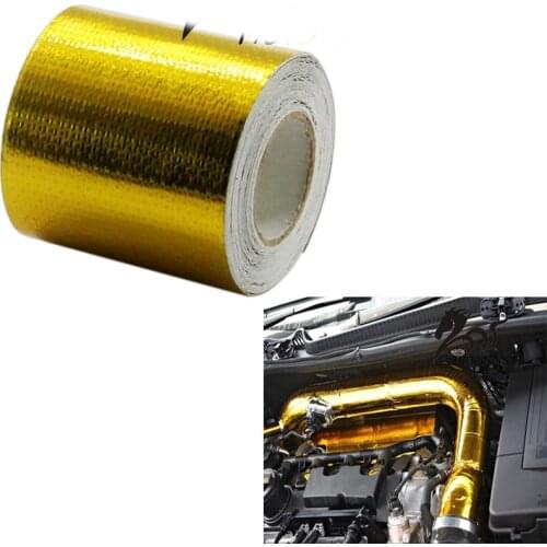 2 Inch * 5M Reflect Gold Foil Insulation Thermal Tape Intake Wrap Reflective Heat Engine Exhaust Pipe Heat Protection Resistant