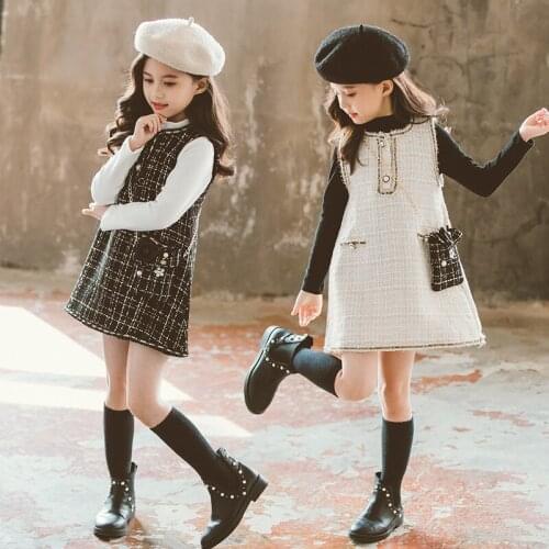 2020 new big girl fashion princess clothing set for spring autumn children kids elegant 3pcs suits bottom shirts+plaid dress+bag