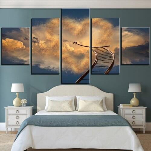 5 Pieces Clouds Heart Shape Canvas Posters Sky Romantic Slide Ladder to Love For Home Room Decor Art Framework Modular