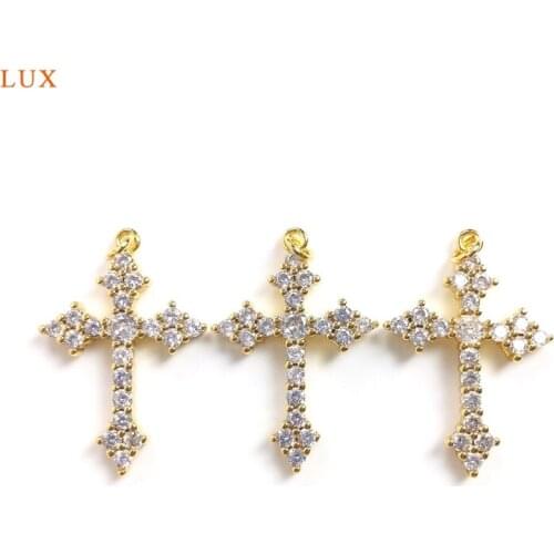 5pcs Gold Brass Cross Charm Pendant Christian Necklaces For Women Micro Pave Cross Pendant Religious Charm Cross Jewelry Finding