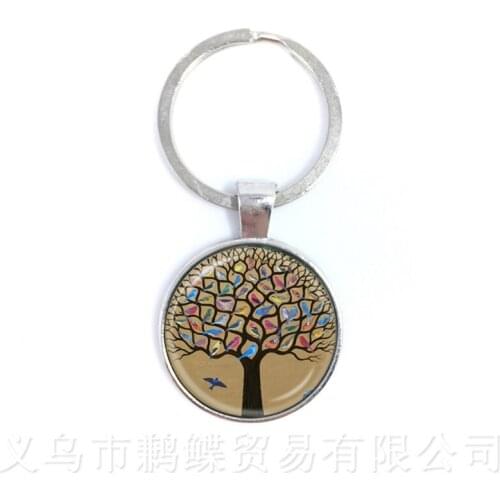 Tree of Life Keychain Birds Picture Glass Cabochon Jewelry Keyring Accessories For Men Women Gift