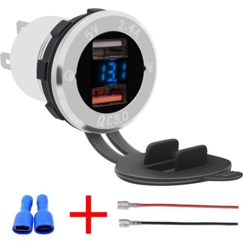 Car phone charger WUPP smart car charger aluminum digital display QC3.0 fast charge dual USB two in one