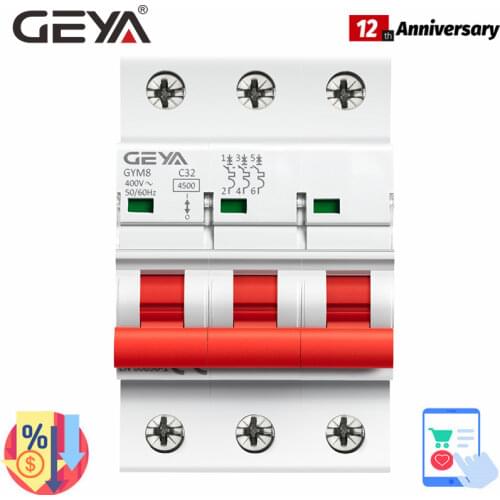 Free Shipping Electrical Breakers 3P MCB 6A 10A 16A 20A 25A 32A 40A 50A 63A 220V Mini Circuit Breaker GEYA Disjuntor