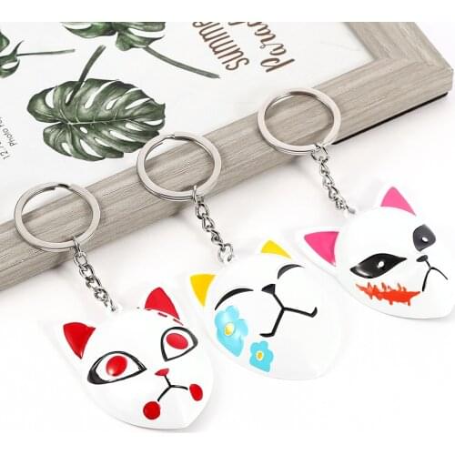 Movie Jewelry Demon Slayer Cat Mask Keychain Keyrings Women Men Fans Cosplay