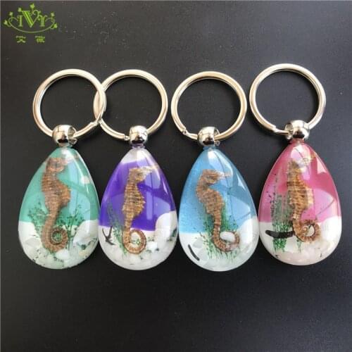 Seahorse Keychain Key Ring Water Drop Sea House Key Chain Resin Glitter Keychain Key Holder Portachiavi Chaveiro Llaveros Hombre