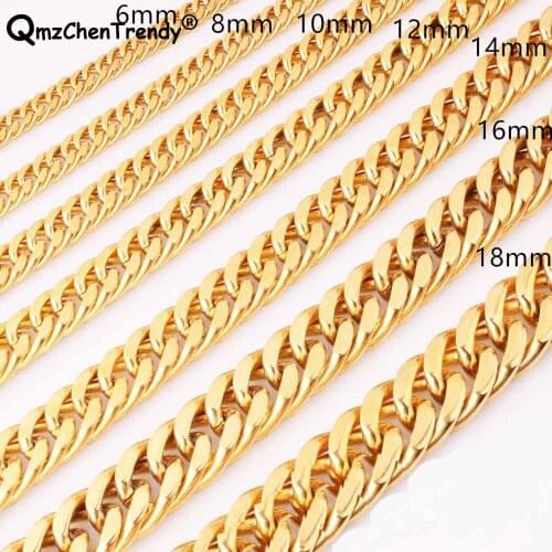 Mens 6mm/8mm/10mm/12mm/15mm/17mm Gold Curb Cuban Link Chain Necklace Men Hip hop Punk Jewelry