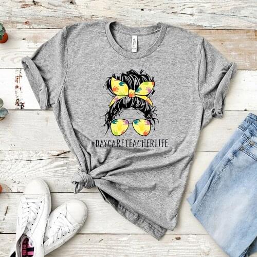 Daycare Teacher Life Shirt Harajuku Palm Printing T-shirt Casual Travel Tee Gift To Her Funny Bow Women Clothes Hipster Tops
