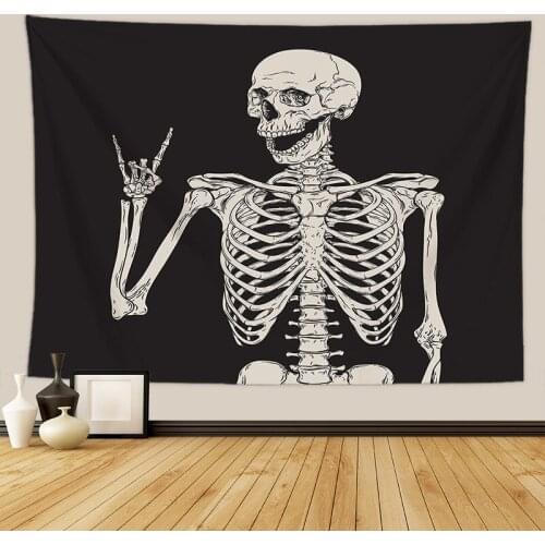 Retro Black Skull Tapestry Wall Hanging Hippie Psychedelic Tapiz Punk Dark Halloween Witchcraft Carpet Dorm Wall Decor Bedroom