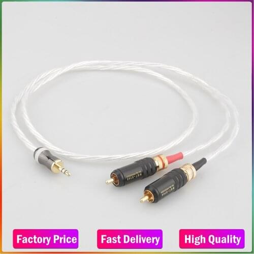 HIFI Odin audiophile silver aux 3.5mm headset plug to 2RCA jack Audio signal line Computer and audio connection cable