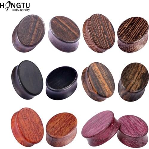 HONGTU 1 Pair Wooden Double Flared Ear Plugs Expander Wood Oval Ear Gauges Flesh Tunnels Women Men Elegant Body Jewelry 8-25mm