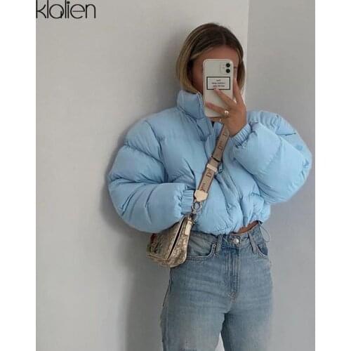 KLALIEN Winter Fashion Solid Padded jacket Women Simple Zipper Thicken Short Coat 2020 New Slim Wild Office Lady Streetwear