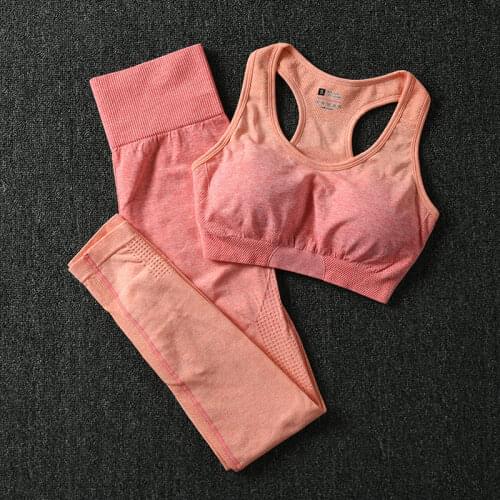 Yoga Set Gym Clothing Ombre Seamless Leggings Sports Bra Workout Sports Suit Women Energy Fitness Sportswear Active Wear Tights
