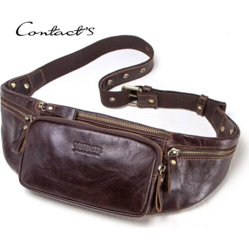 Contacts Waist packs Genuine Leather mens sports Waist bag Crossbody bags First layer cowhide mobile phone belt bag