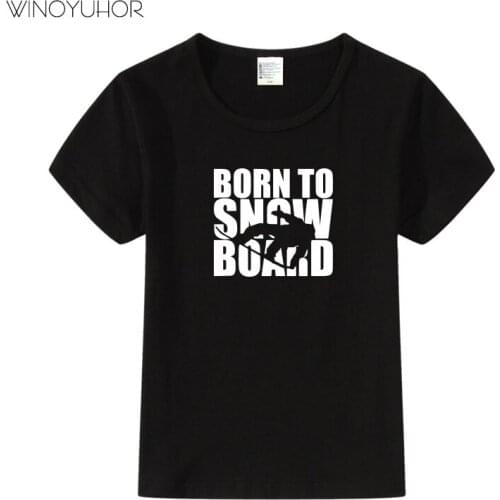 Born To Snowboard Cool Printed T-Shirts Baby Boys Girls Short Sleeve T Shirt Kids Children Snowboarding Sport Clothing Tops