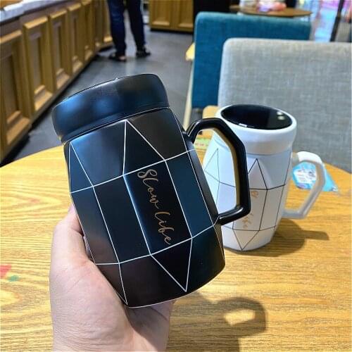 Large-capacity Boys Mug with Lid Ceramic Coffee Drinking Cup Summer Girl Office Couple Style Home Tea Cup Creative Milk Mug