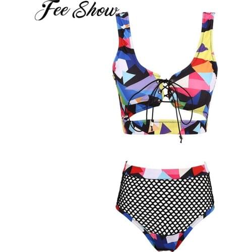 Summer Womens Tankini Swimsuit Swimwear Bathing Suit Sets Sleeveless Lace Up Padded Crop Top High Cut Bikini Bottoms Beachwear