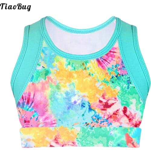 TiaoBug Summer Kids Girls Swimming Vest Colorful Stretchy Sleeveless Tie-Dye Ballet Dance Yoga Sport Tanks Crop Top