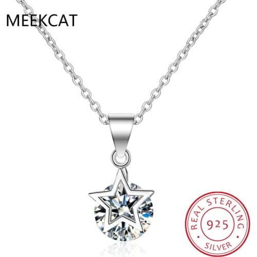 MEEKCAT OL Cute Geometric Round Zirconia Star Choker Pendant Necklace For Women Engagement 925 Sterling Silver Jewelry Gift