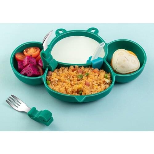 Cartoon Bee Silicone Tableware Dishes Plate Spoon Fork Solid Food Sucker Self Feeding for Kids Children Microwave Creative Gift