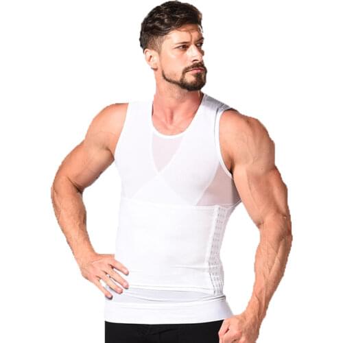 Men Waist Trainer Posture Shirt Elastic Abdomen Tank Top Shape Vests Slimming Boobs Vest Body Shaper Tight Skinny Tummy