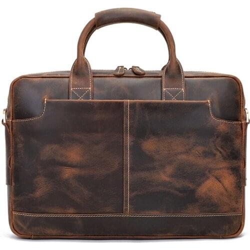 Men Briefcase Genuine Leather Laptop Handbag 15.6" PC Doctor Lawyer Computer Bag Male Briefcase Natural Cow Leather Shoulder Bag