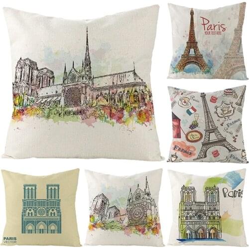 Vintage Style Flowers Printed Cushion Cover Eiffel Tower Decorative Sofa Throw Pillow Car Chair Home Decor Pillow Case Almofadas