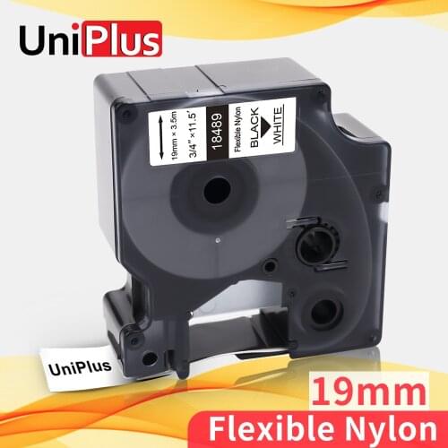 UniPlus 19mm Nylon Label Tapes 18489 Replace Dymo Rhino IND Label Printer 4200 5200 6000 6500 4200 Black on White Label Sticker