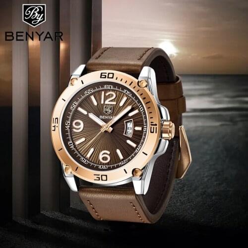 BENYAR 2021 New Sports Quartz Watch For Men Fashion Simplicity The Mens' Watches Full Calendar Stainless Steel Relogio Masculino