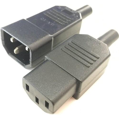 New DIY 10A 250V Black IEC C13 C14 female male Plug Rewirable Power Connector 3 pin AC Socket one pair