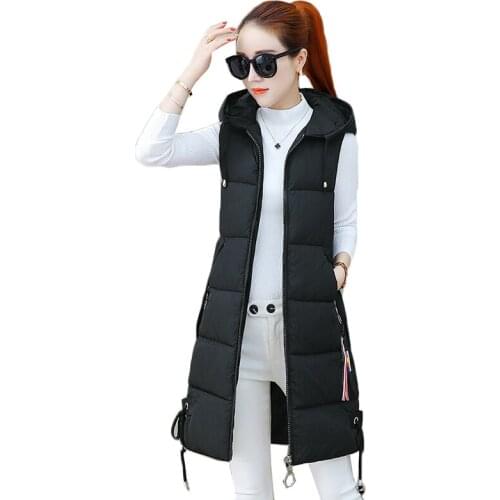 Autumn Winter Women Warm Cotton Vest Ladies Casual Sleeveless Waistcoat Jacket Fashion Large Size Thick Hooded Long Vest Coat 74