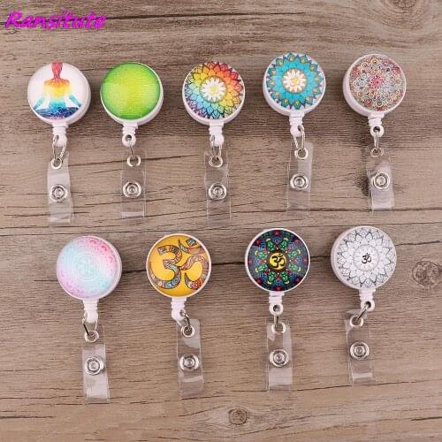 R2061 1pcs New Yoga Mandala Flower Badge Reel Clip For Friends Students Exquisite IC Card Badge Holder Fashion Gifts Accessories