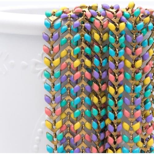Rainbow Enamel Brass Arrow Chain 6mm, Herringbone Fish bone Designer Chain for DIY Jewelry Chain Making Crafts Accessories