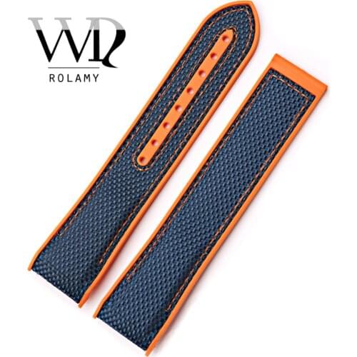Rolamy 20 22mm New Style High Quality Rubber Silicone With Nylon Replacement Watchband Strap Belt For Planet Ocean 45 42mm