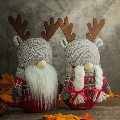 Christmas Antlers Dwarf Doll Plaid Faceless Doll Desktop Window Creative Gift Decoration Ornaments