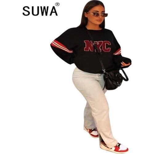 Contrast Color Loungewear Women Letter Printed Pullover Sweatshirt Top Vintage Casual BF Style Cool Girl Streetwear Wholesale