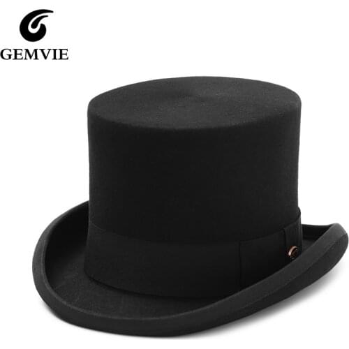 GEMVIE 5.4 inch 100% Wool Felt Top Hat For Men/Women Cylinder Hat Topper Mad Hatter Party Costume Fedora Magician Hat New